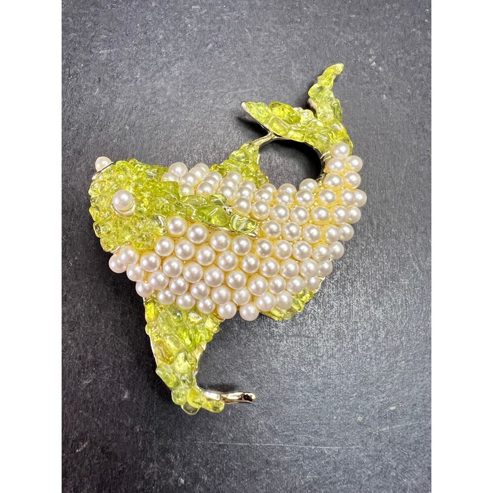 Vintage Faux Pearl & Genuine Peridot Fish Statement Pin
